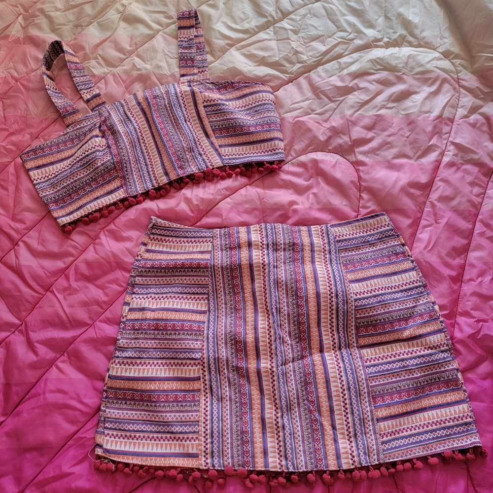 Striped Pink and Red Skirt Set